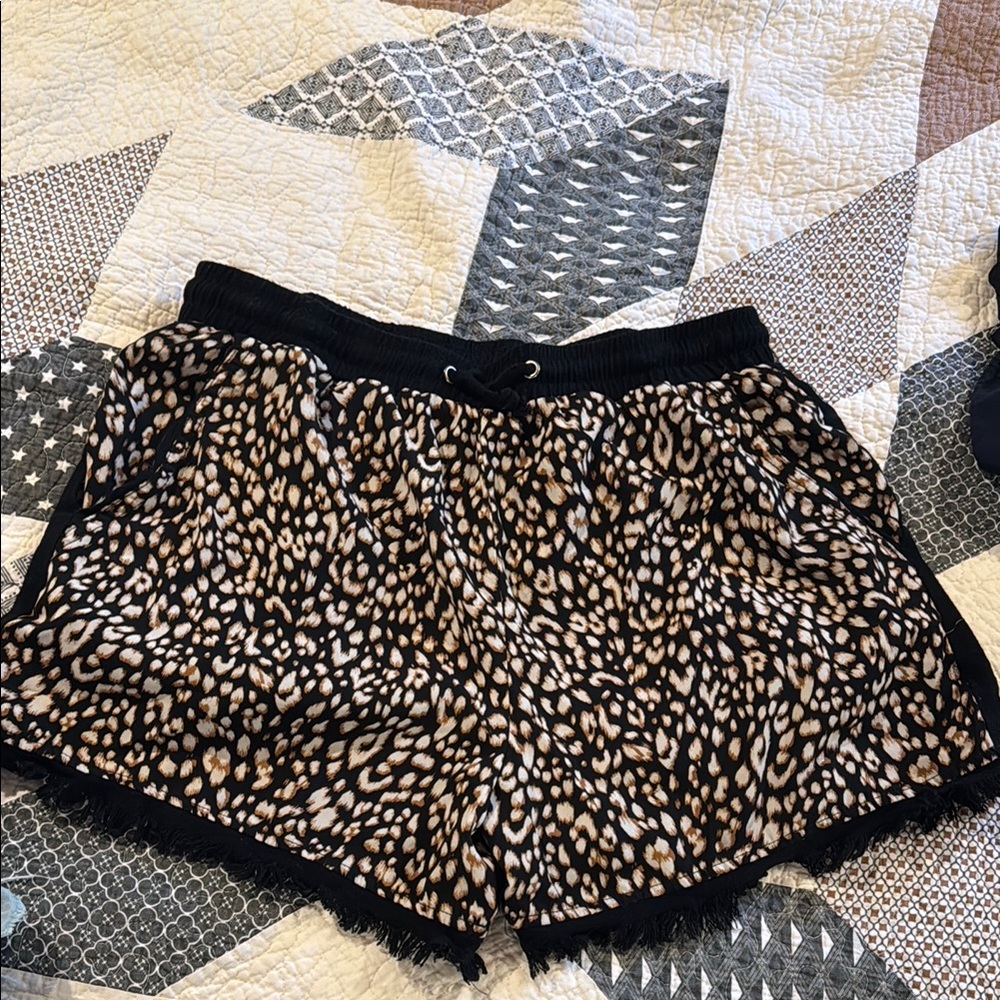 Women's Black and Tan Leopard Print Shorts